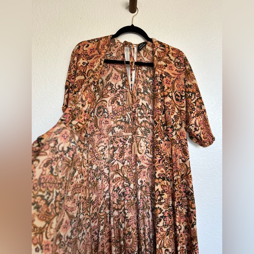 VICI Boho Paisley Wrap Maxi Dress Earth Tone Floral Print Flowy Festival cottage - Picture 4 of 16